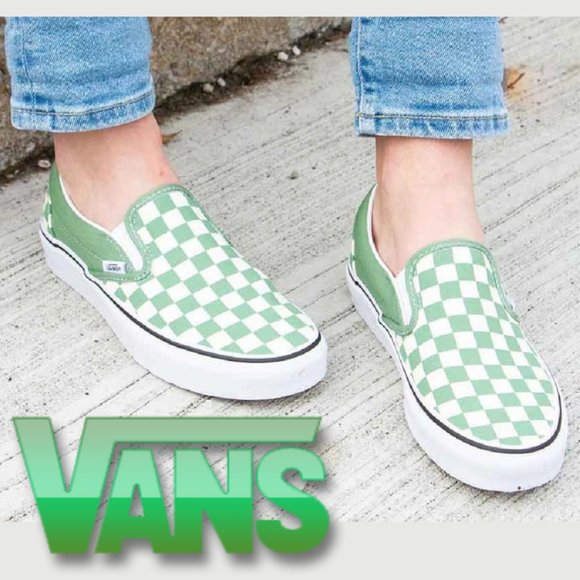 Vans Shoes - Women's Van's Mint Green Checkerboard Classic Slip-On